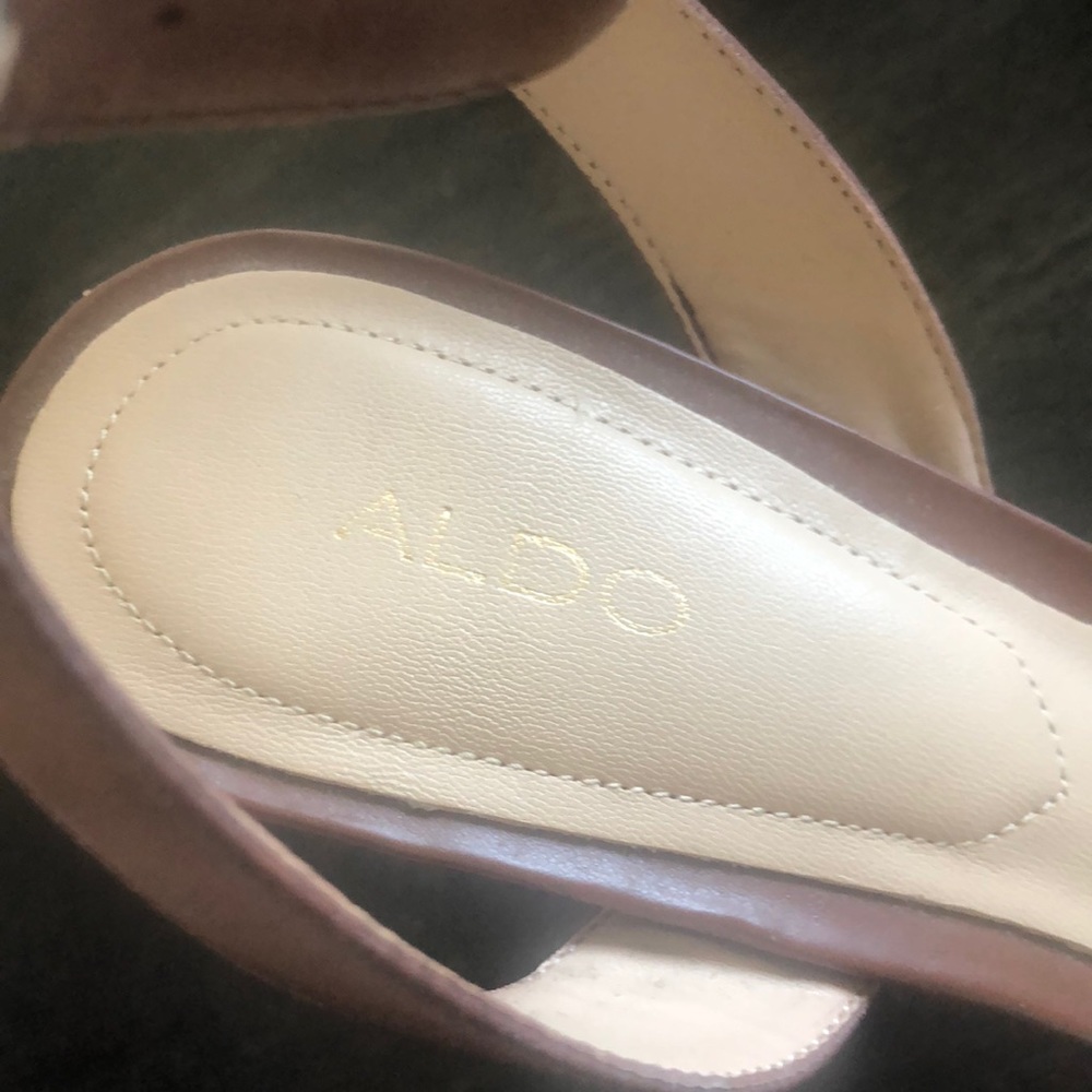 Aldo Brown Leather Crisscross Platform Ankle-Strap Heels - Picture 5 of 7